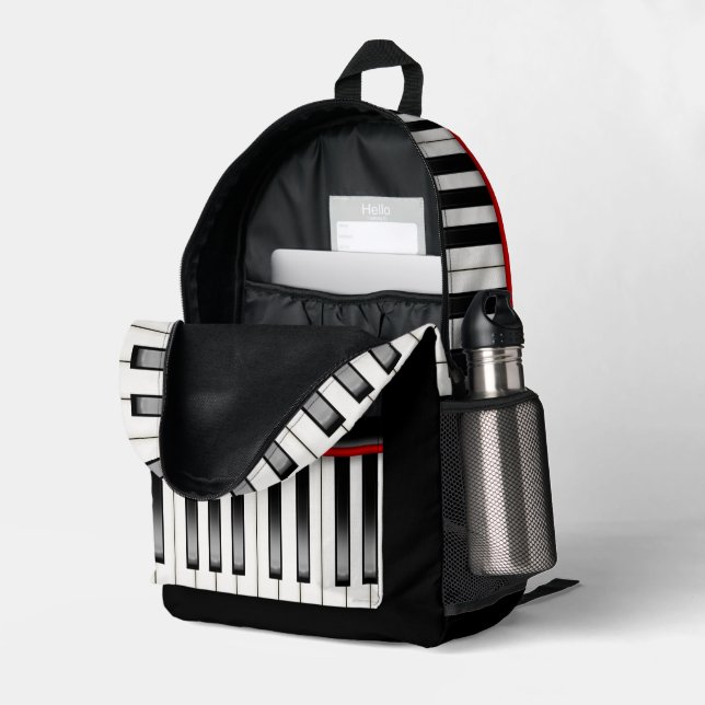 Music Note Black Backpack with White Piano and Staff Accents Custom Print Backpack School Bag - Stylish & Durable main image 2