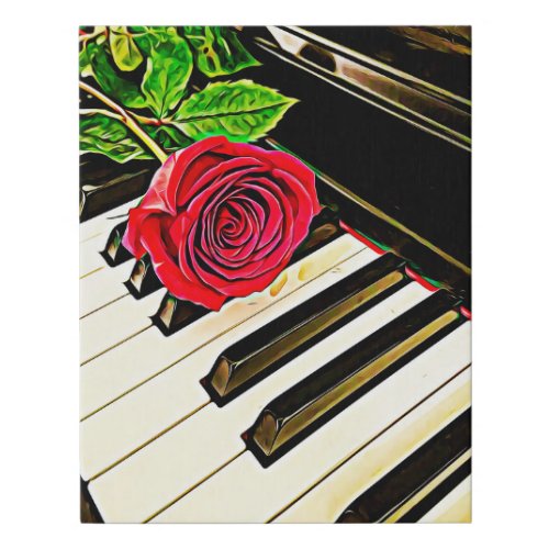 Piano Keys Red Rose Abstract Still Life Art Faux Canvas Print