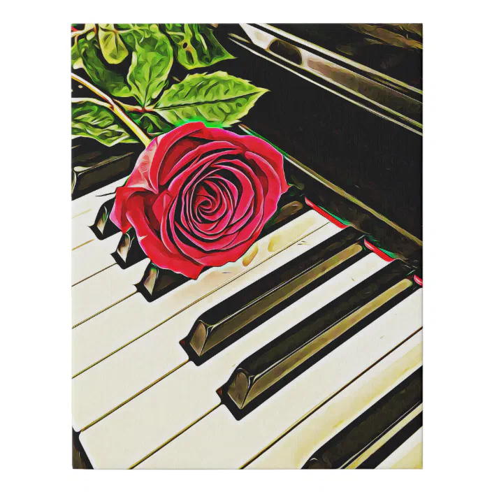 Piano Keys Red Rose Abstract Still Life Art Faux Canvas Print Zazzle Com