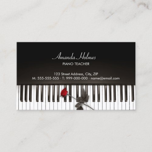 Piano Keys Red Rose Music business card