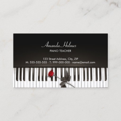Customizable Piano Keys Red Rose Music business card