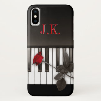 Piano Keys Red Rose Music Monogram iPhone X Case