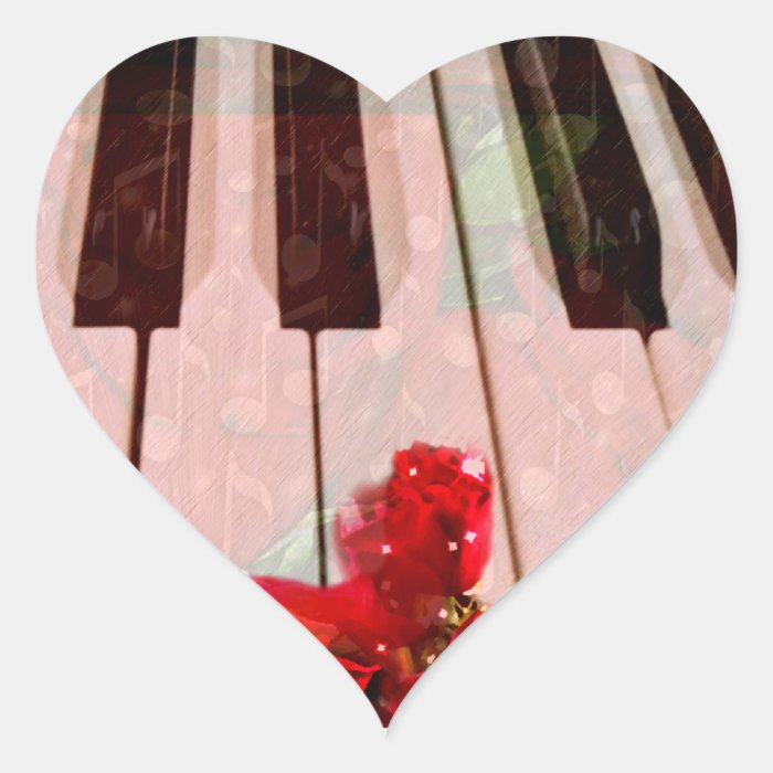Piano Keys,Roses & Music Notes_ Heart Stickers