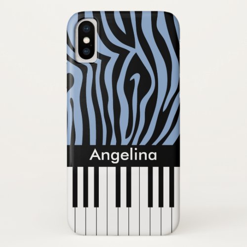 Piano Keys Sky Blue and black Zebra Print iPhone X Case