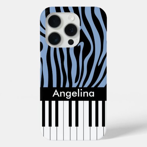 Piano Keys Sky Blue and black Zebra Print iPhone 15 Pro Case