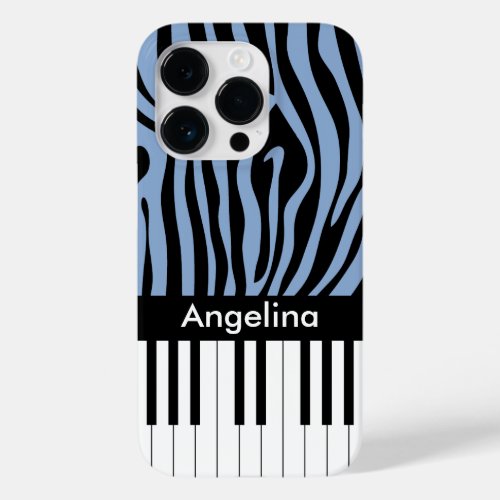 Piano Keys Sky Blue and black Zebra Print Case_Mate iPhone 14 Pro Case