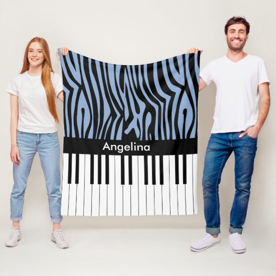 Piano Keys Sky Blue and black Zebra Print Fleece Blanket