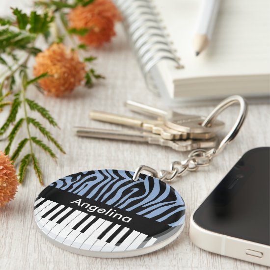 Piano Keys Sky Blue and black Zebra Print Keychain