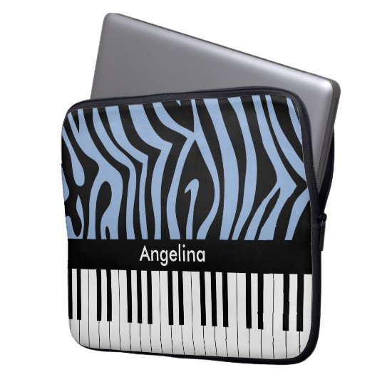 Piano Keys Sky Blue and black Zebra Print Laptop Sleeve