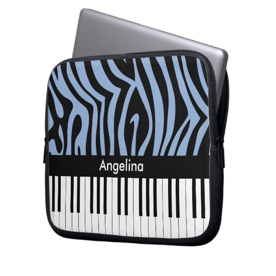 Piano Keys Sky Blue and black Zebra Print Laptop Sleeve