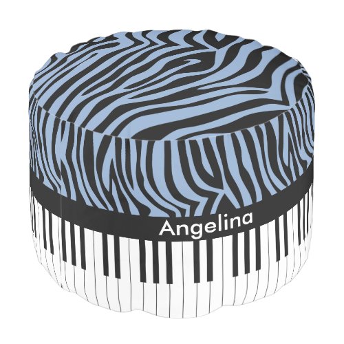 Piano Keys Sky Blue and black Zebra Print Pouf