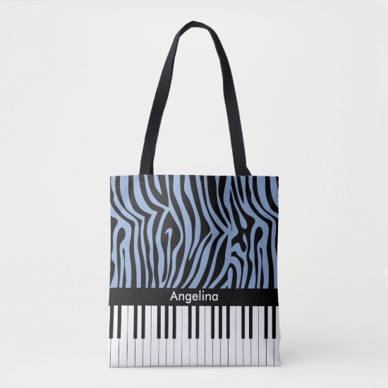 Piano Keys Sky Blue and black Zebra Print Tote Bag