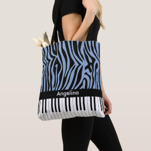 Piano Keys Sky Blue and black Zebra Print Tote Bag