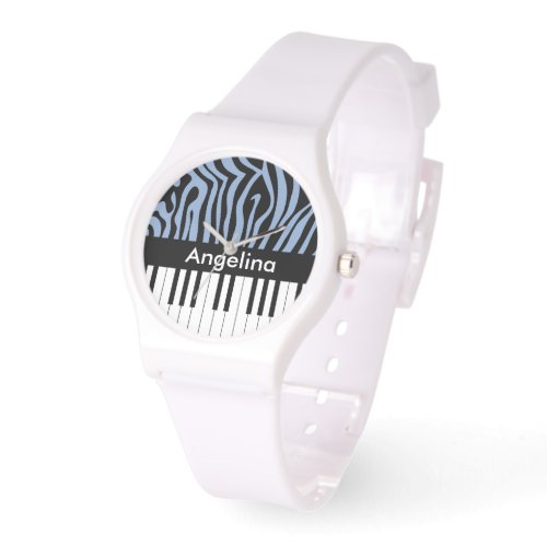 Piano Keys Sky Blue and black Zebra Print Watch