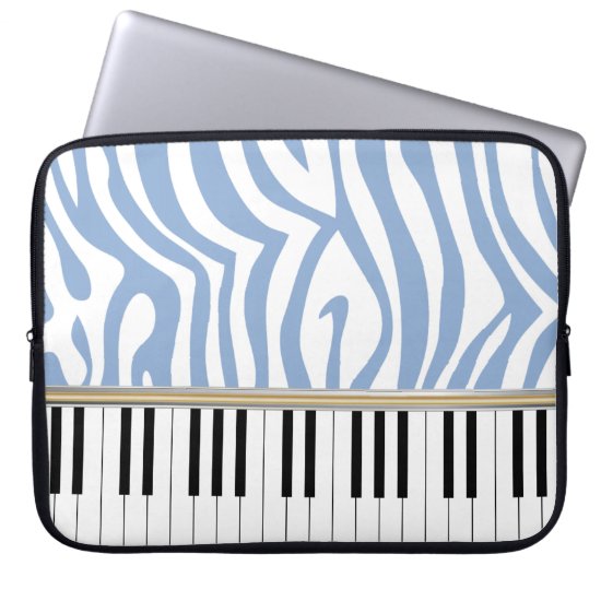 Piano Keys Sky Blue Zebra Print Laptop Sleeve