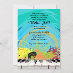 PIANO KEYS & STARS Bar Bat Mitzvah Invitation