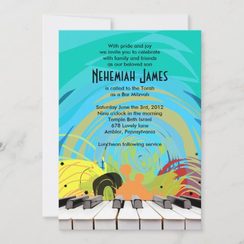 PIANO KEYS  STARS Bar Bat Mitzvah Invitation