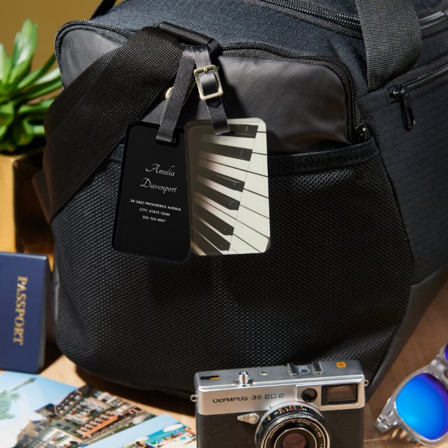 Piano Keys - Stylish Black & White Photograph Luggage Tag (Front & Back)