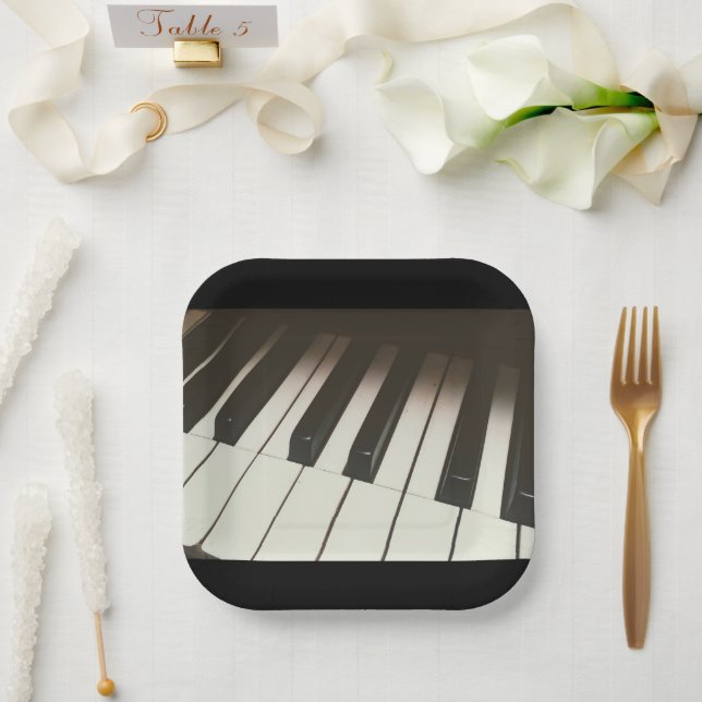 Piano Keys - Stylish Black & White Photograph Paper Plates (Wedding)