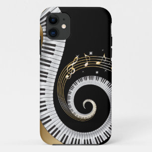 Piano Keys Swirled with Gold Musical Notes iPhone 11 Case
