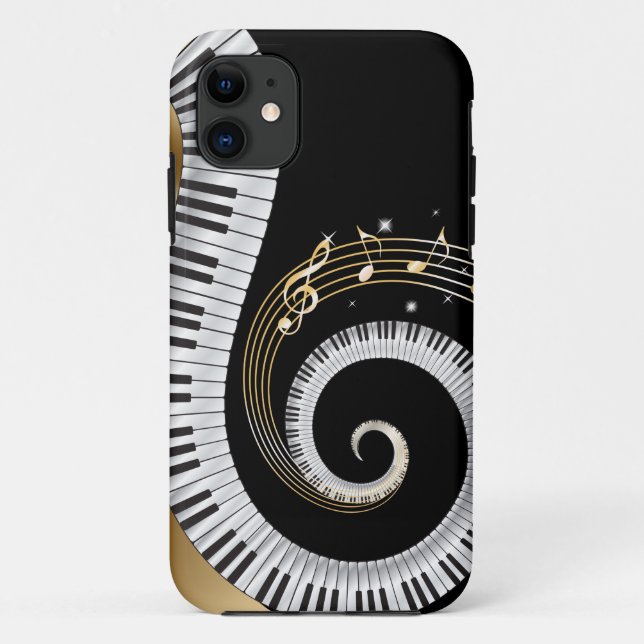 Piano Keys Swirled with Gold Musical Notes Case-Mate iPhone Case (Back)