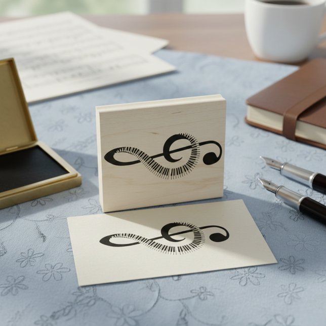 Piano Keys Treble Clef Rubber Stamp (Where the keyboard meets the clef.)