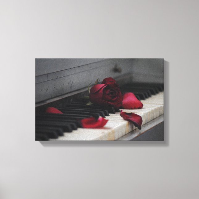 Piano Keys with a Red Rose Canvas Print (Front)