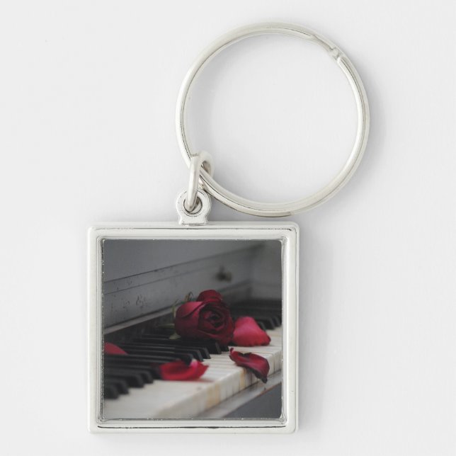 Piano Keys with a Red Rose Keychain (Front)