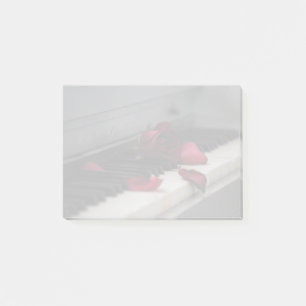 Piano Keys with a Red Rose Post-it Notes