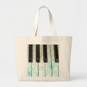 Piano Keys with Aqua Circles Large Tote Bag