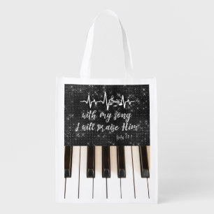 PIano Keys with Bible Verse Quote Grocery Bag
