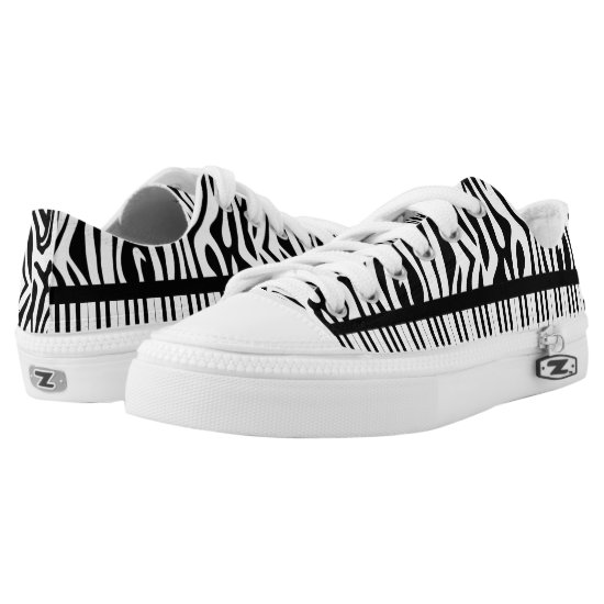 Piano Keys with black and white Zebra Print Low-Top Sneakers