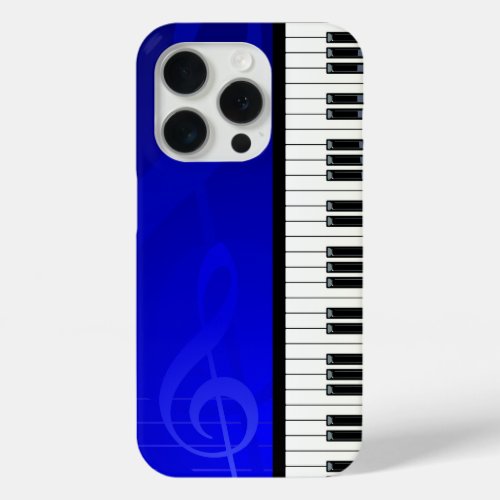 Piano Keys with Blue effect musical notes iPhone 15 Pro Case