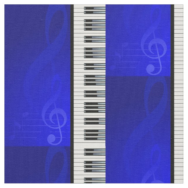 Piano Keys with Blue effect musical notes Fabric (Close Up)
