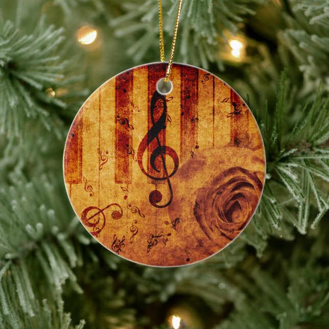 Piano keys with musical notes and rose ceramic ornament (Tree)
