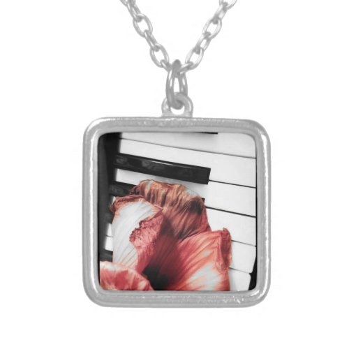 Piano Keys with Pink Flower Pendant