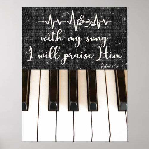 Piano Keys with Psalms Bible Verse Quote Poster