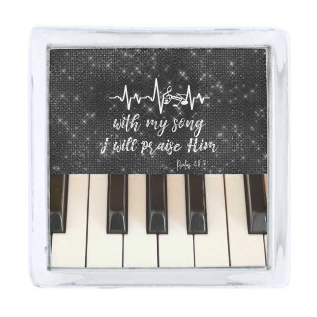 Piano Keys with Psalms Scripture Quote Silver Finish Lapel Pin (Front)