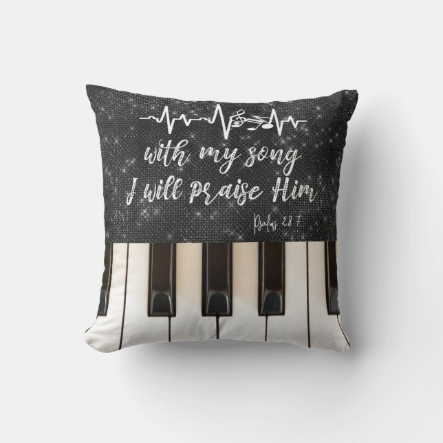 Piano Keys with Psalms Scripture Quote Throw Pillow (Front)