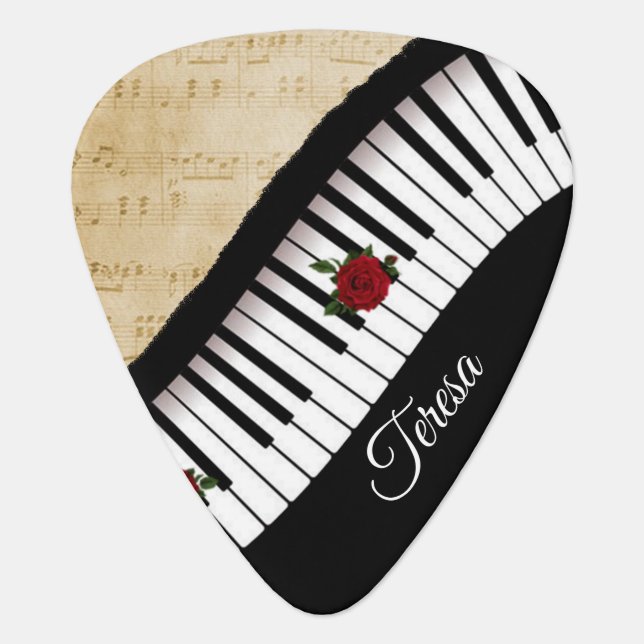 Piano keys with sheet music Guitar pick (Front)
