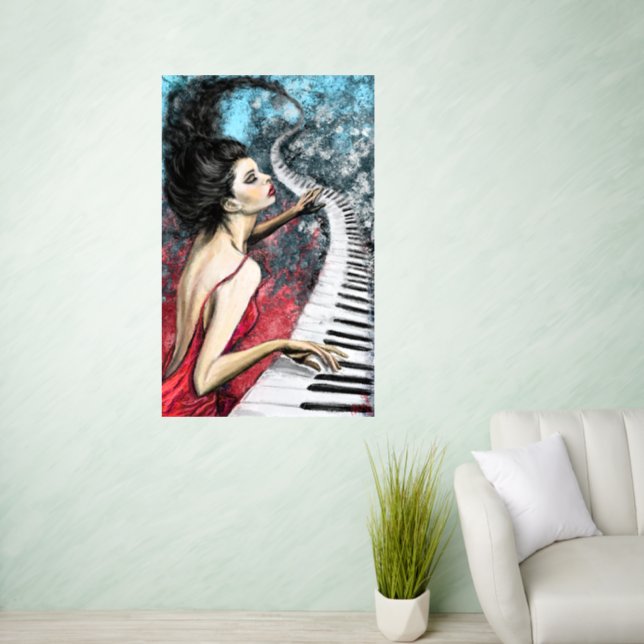 Piano Lady Feeling Music Wall Decal (Living Room)