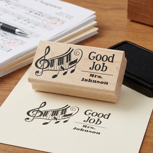 Piano Lesson Reward Personalized Wooden Stamp (A high note for every student.)
