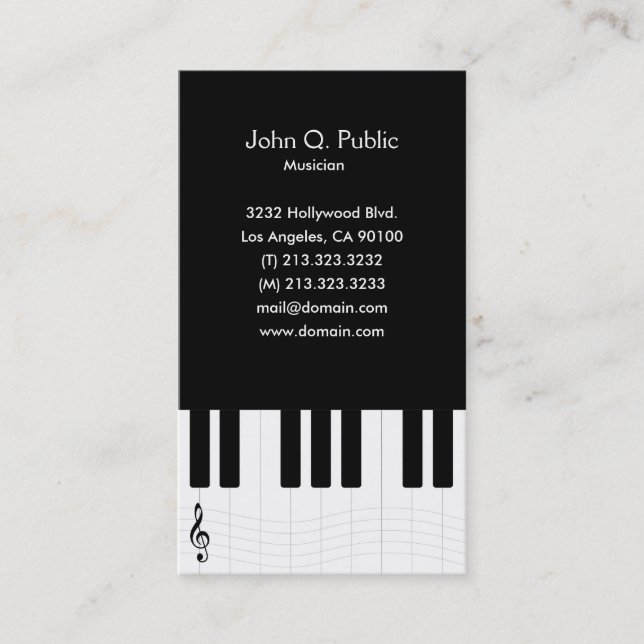 Piano Lesson Teacher Tutor Business Card (Front)