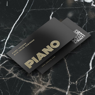 Piano Lessons Bold Luxury Unique QR Code Black Foil Business Cards