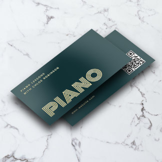 Piano Lessons Bold Luxury Unique QR Code Teal Foil Business Cards