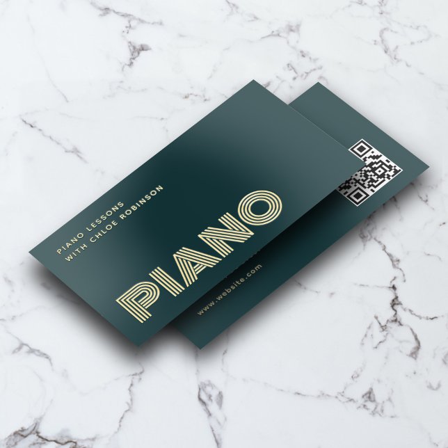 Piano Lessons Bold Luxury Unique QR Code Teal Foil Business Cards (Creator Uploaded)