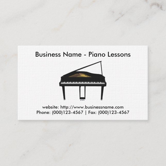 Piano Lessons Business Card: Piano 3D Model Business Card (Front)