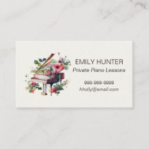 Piano Lessons Business Card with Floral Piano