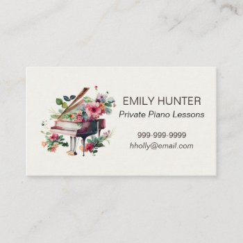 Piano Lessons Business Card With Floral Piano by ProfessionalDevelopm at Zazzle