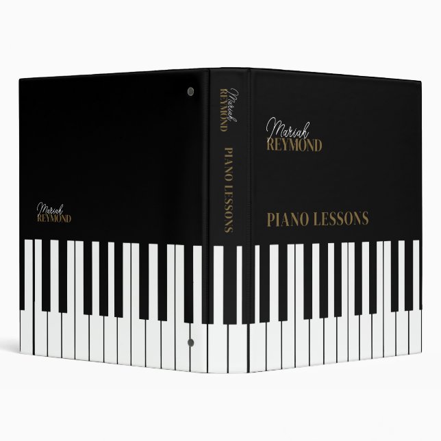 Piano Lessons Keyboard Custom Black 3 Ring Binder (Background)